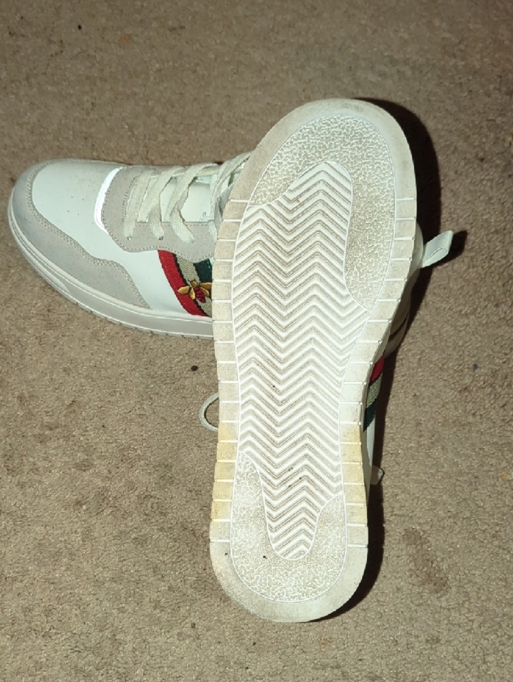 White Leather Sneaker with Green & Red Stripe - Picture 3 of 3